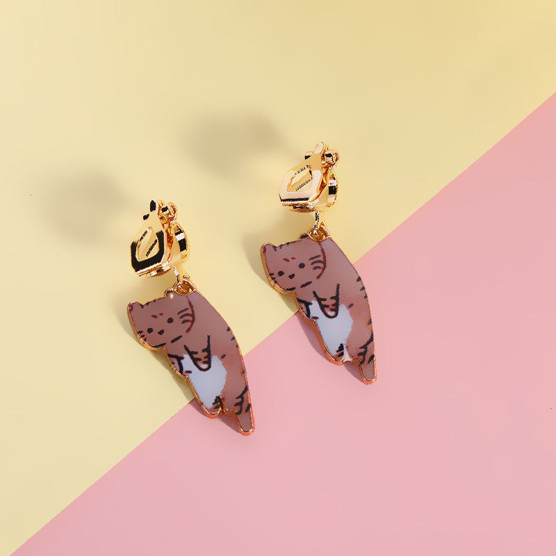 Cartoon Cat Alloy Clip-On Earrings for Girls