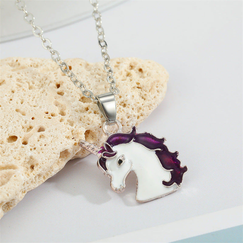 Korean Cute Colorful Pegasus Pendant Necklace Jewelry