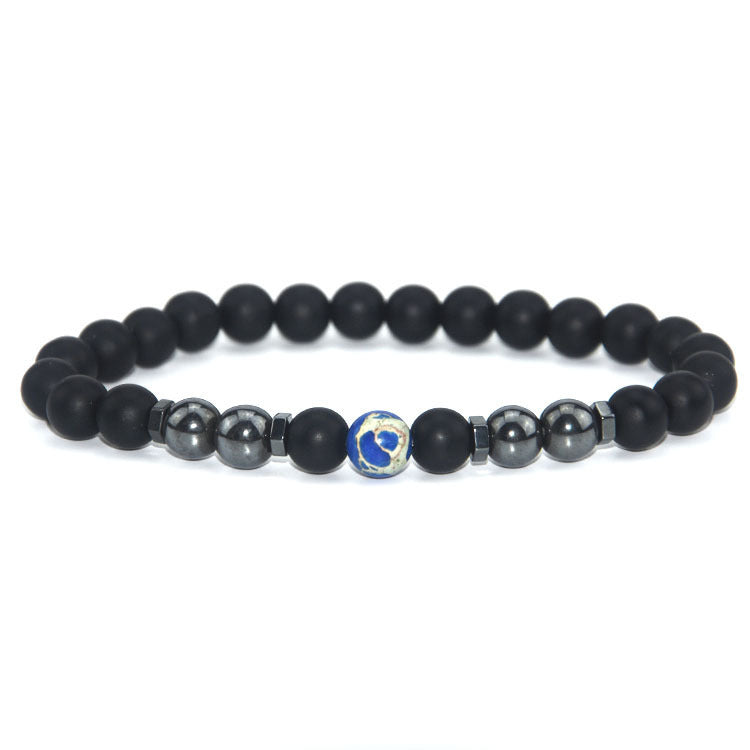 Retro Matte Black Magnetic Stone Beaded Anklet