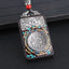 Ethnic Square Alloy Wood Pendant Necklace with Nepalese Thangka Design