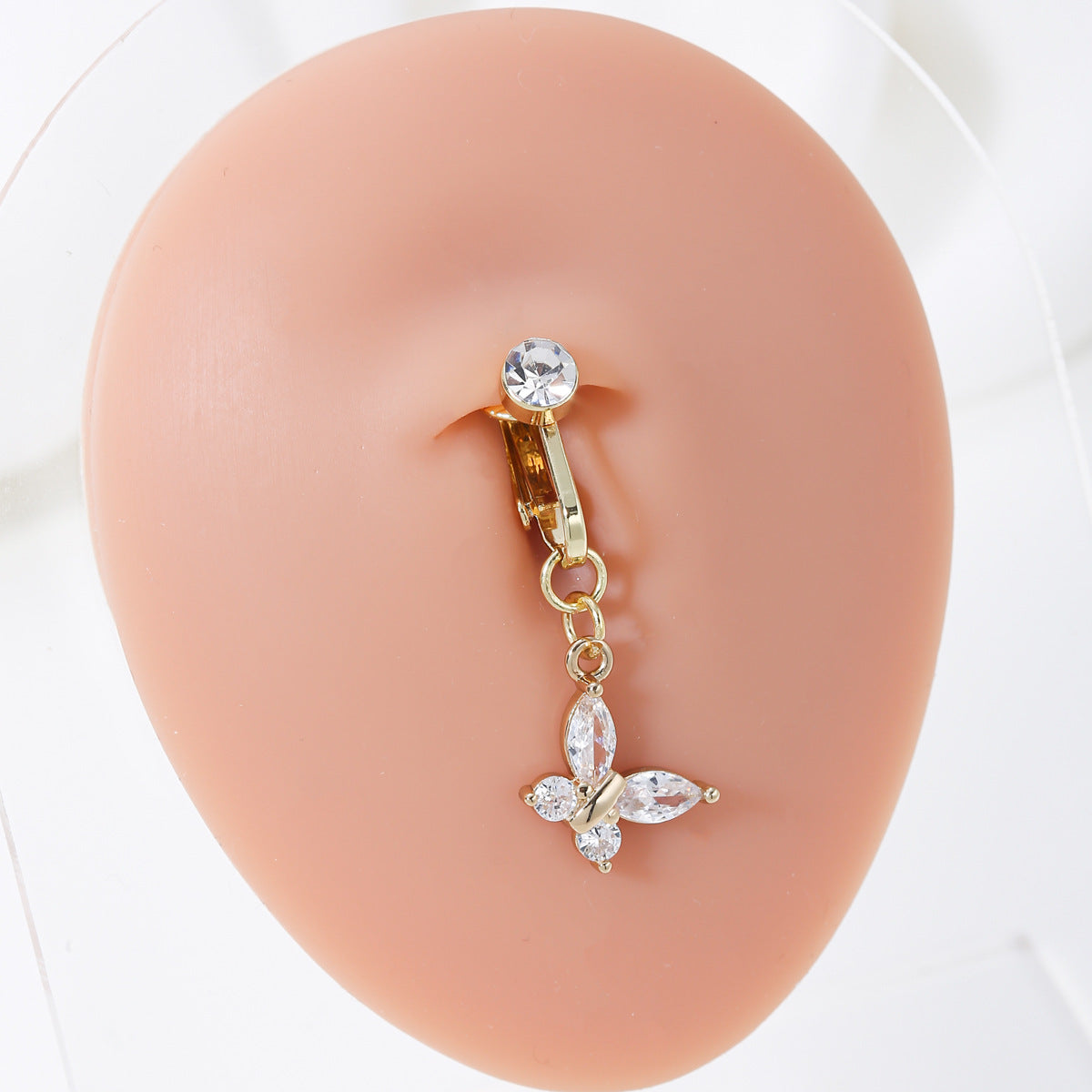 Exaggerated Butterfly Zircon Inlay Copper Belly Ring Clip