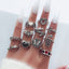 Vintage Heart & Butterfly Enamel Rhinestone Women's Ring Set - 11 Pieces