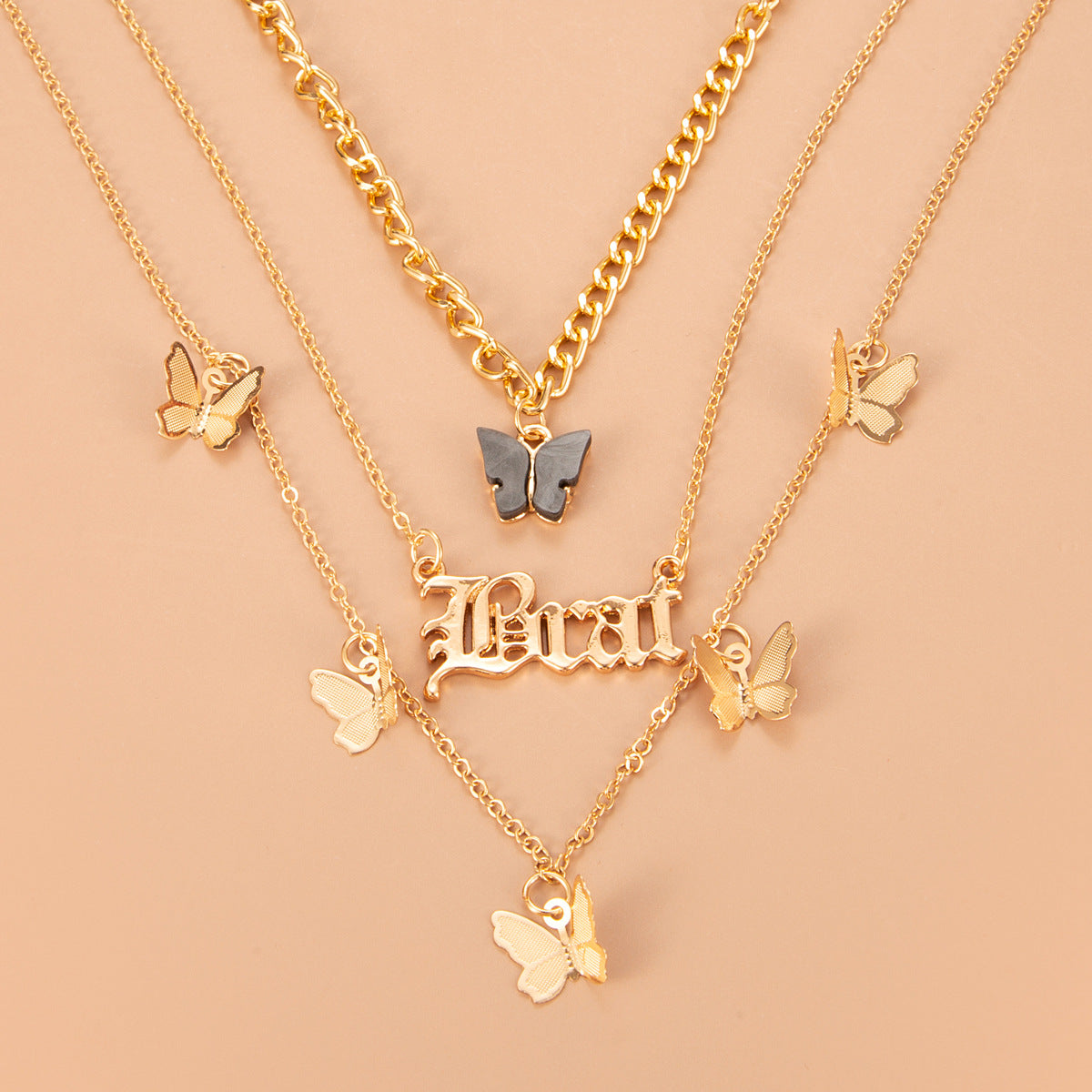 Wholesale Bohemian Multi-layer Butterfly Letters Pendant Necklace Nihaojewelry