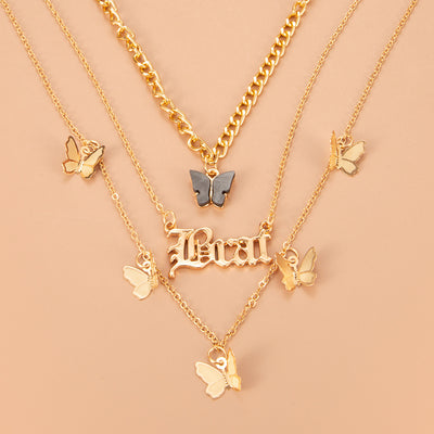 Wholesale Bohemian Multi-layer Butterfly Letters Pendant Necklace Nihaojewelry