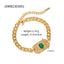 INS Style Hip-Hop Oval Shell & Green Stone Stainless Steel Bracelet with 18K Gold Plated Inlay Gemstones