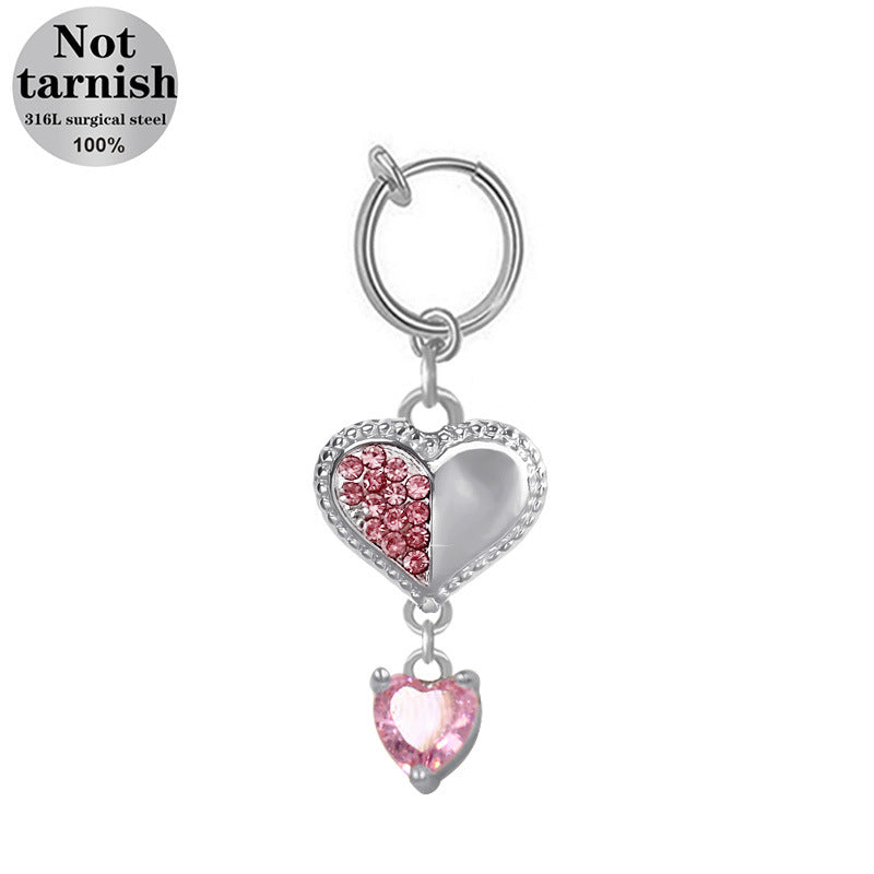 Butterfly Moon Heart Shape Non-Piercing Navel Ring with Rhinestones - 316 Stainless Steel & Gold Plated