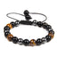 Fashion Adjustable Black Matte Woven Bracelet with Tiger Eye Stone