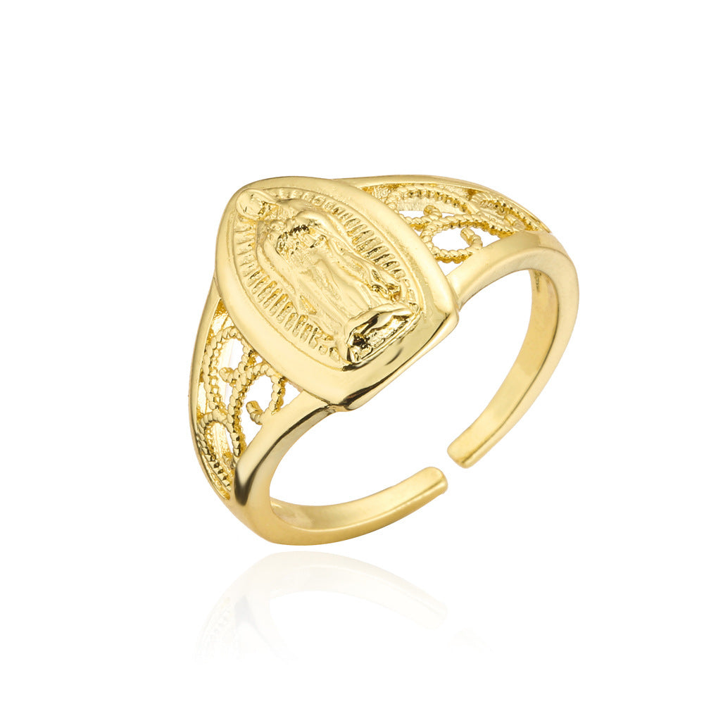 European American Copper-Plated Gold Virgin Mary Open Ring Jewelry