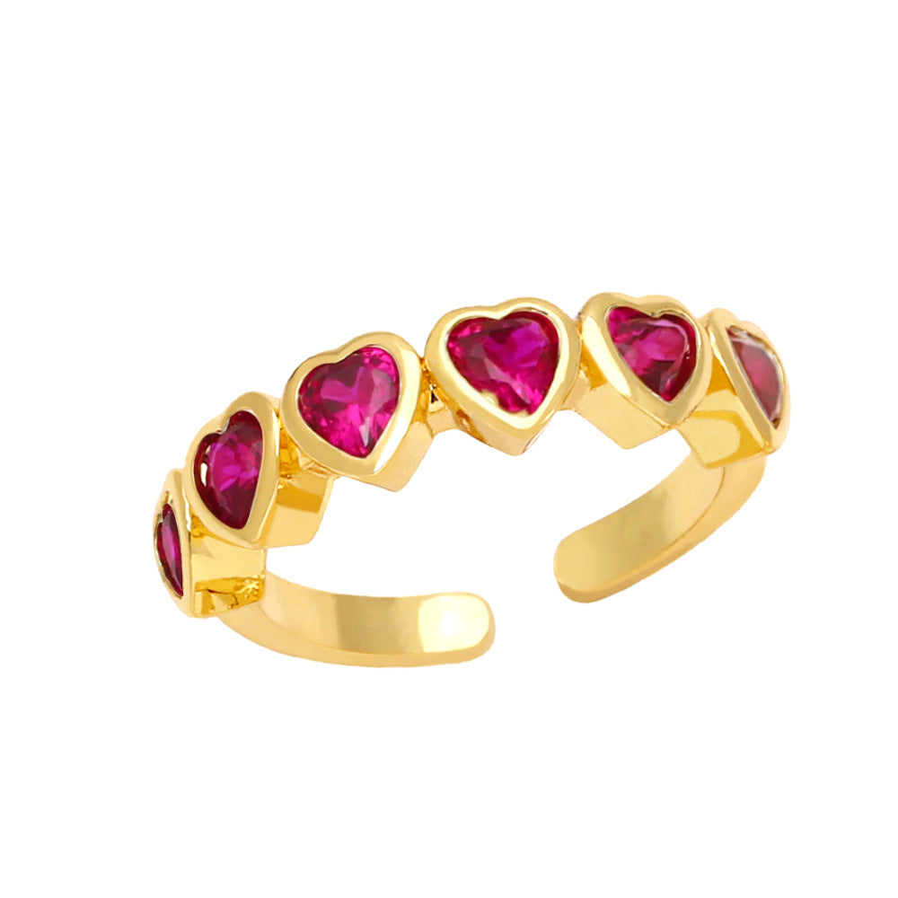 Sweet Heart Shape Zircon Inlay Adjustable Ring