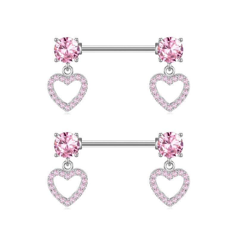 1 Piece Heart Shaped Zirconia Belly Rings Stainless Steel Inlay Rhinestones Pink Fashion Piercing Jewelry