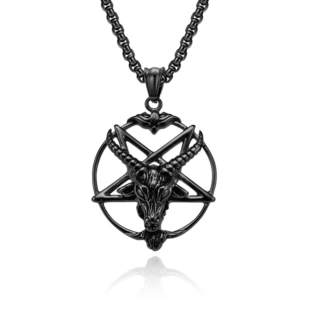 Hip-Hop Retro Pentagram Goat Titanium Steel Men's Pendant Necklace