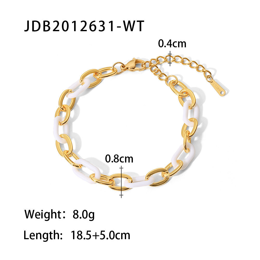 Geometric Colorful Resin 18k Gold Plated Stainless Steel Cross Chain Bracelet for Women