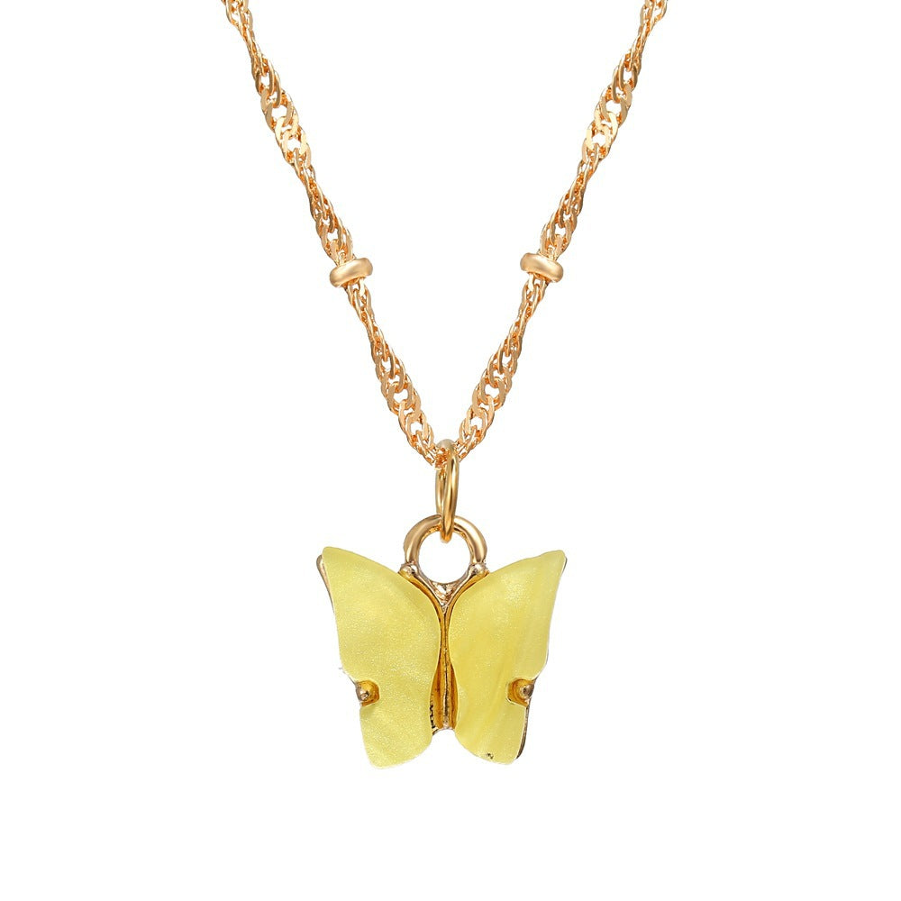 European Acrylic Butterfly Pendant Necklace with Creative Pearl Clavicle Chain