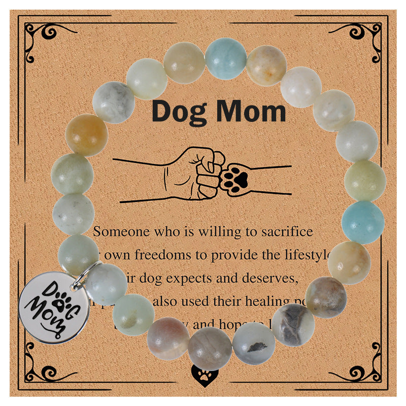 Modern Animal Paw Print Natural Stone Dog Mom Bracelet