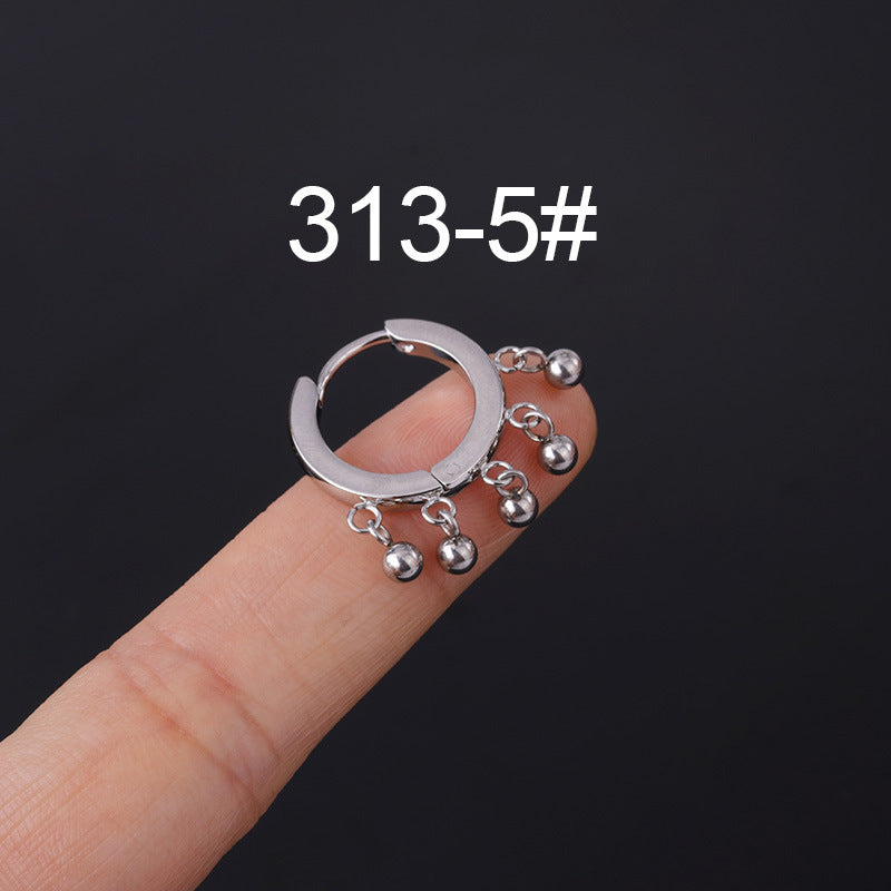 Ethnic Geometric Stainless Steel Cartilage Rings & Tassel Earrings Set