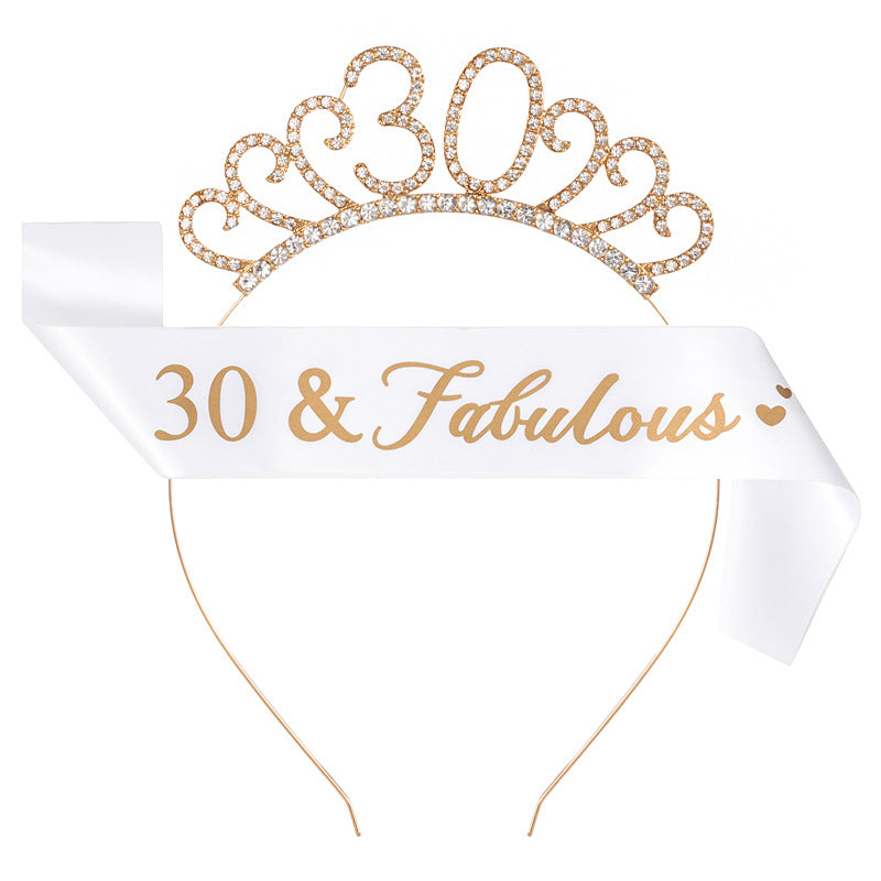 Fashion Rhinestone Number Crown Hairband and Sash Set for Birthday Party