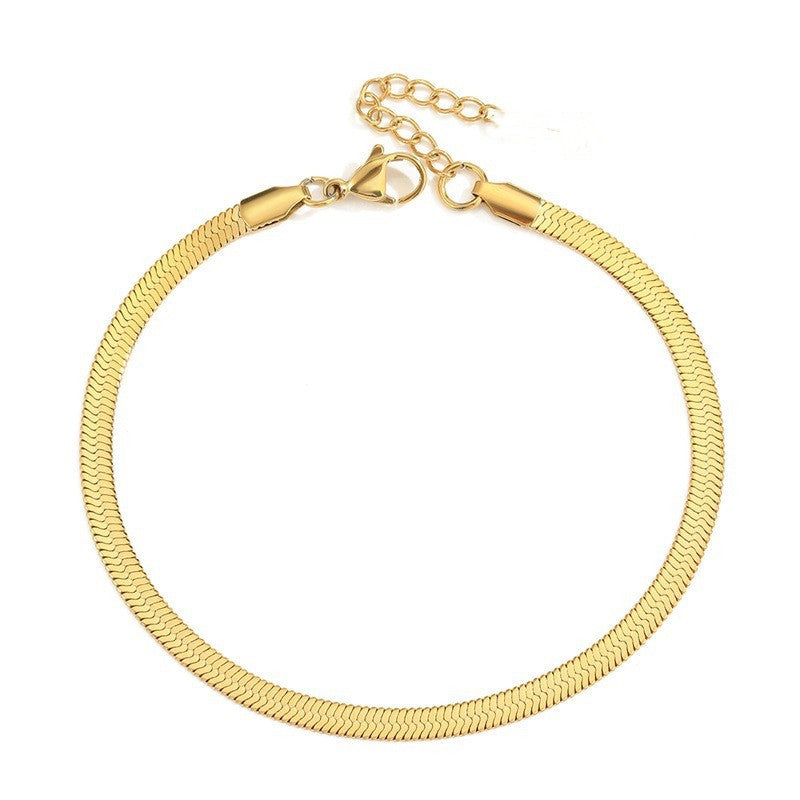 Stainless Steel Snake Bone Chain Anklet with 18K Gold Plating