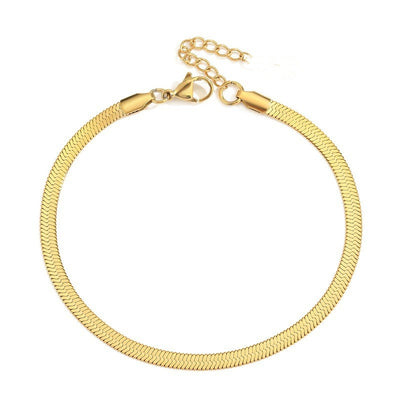 Stainless Steel Snake Bone Chain Anklet with 18K Gold Plating