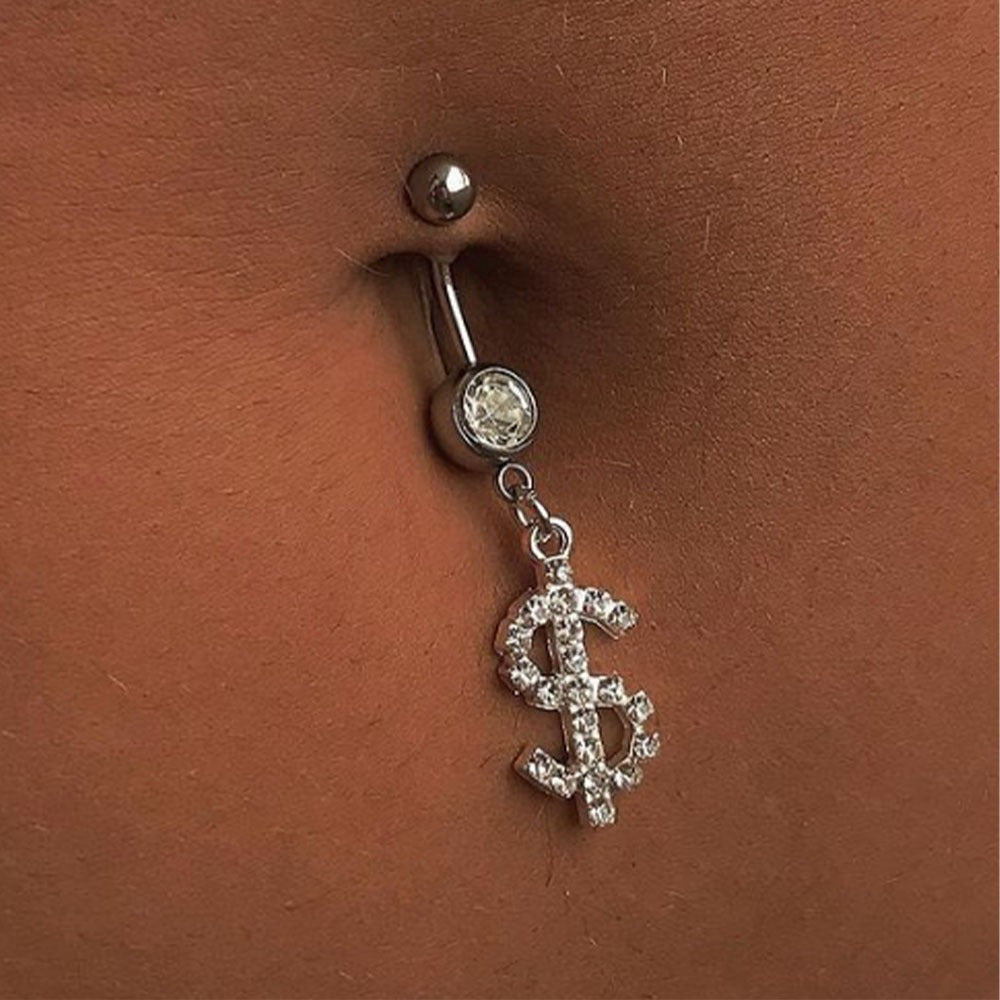 Sexy Modern Style Letter Stainless Steel Plating Inlay Rhinestones White Gold Plated Gold Plated Belly Ring