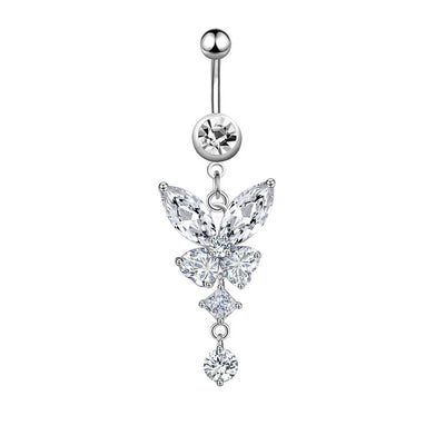 Retro Butterfly Crown Zircon Inlay Stainless Steel Belly Ring