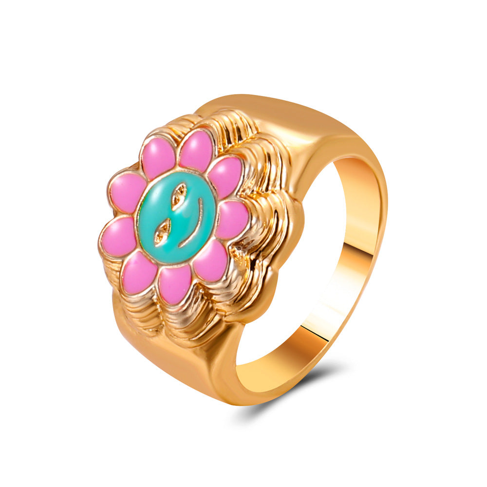 Fashion Heart Smiley Flower Geometric Alloy Ring