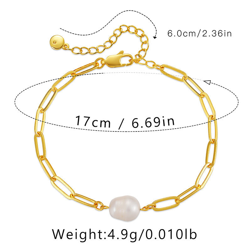 Vintage Geometric Freshwater Pearl 18k Gold Plated Bracelet