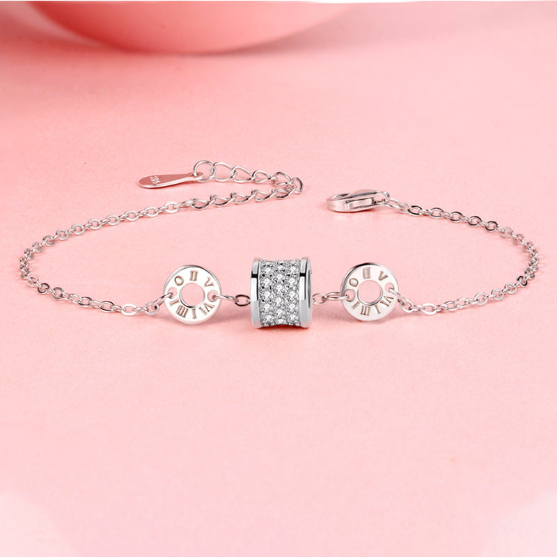 Elegant Geometric Sterling Silver Zircon Bracelet for Women - Niche Design Couple Gift