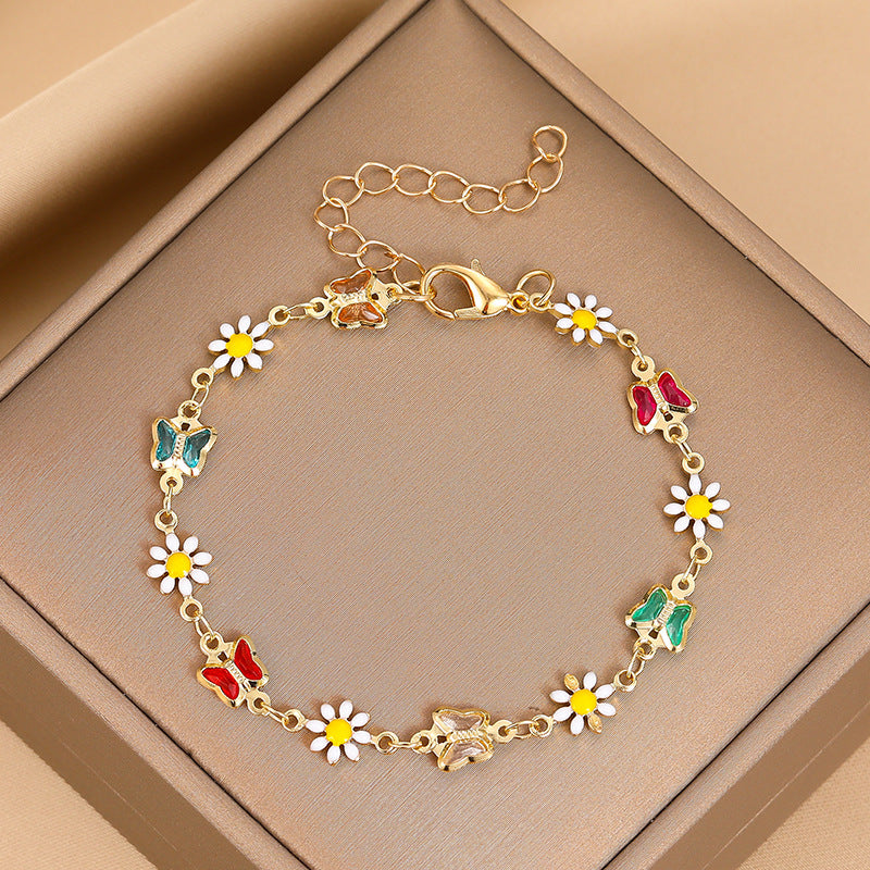 Casual Cross Eye Flower & Butterfly Rhinestone Gold Plated Copper Bracelets