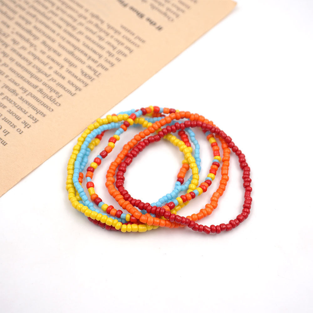 Wholesale Bohemian Beach Beaded Anklet Set - Colorful Elastic String Anklets (6 Pieces)