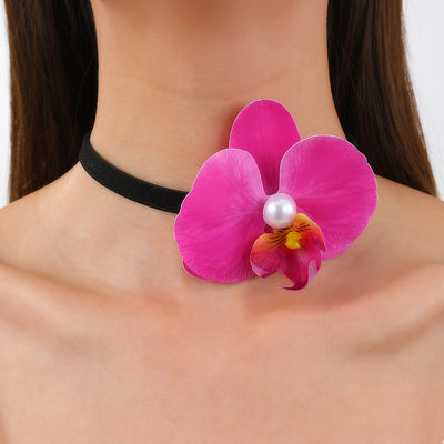 Elegant Floral Orchid Choker Necklace - Minimalist Design