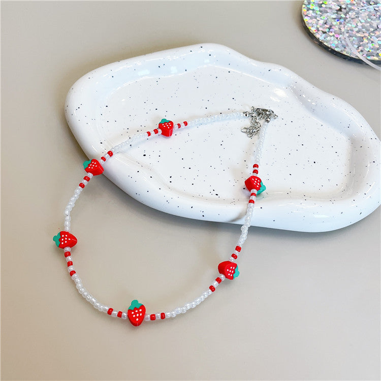 Hawaiian Sweet Fruit Beaded Resin Strawberry Necklace - Unique Layered Design