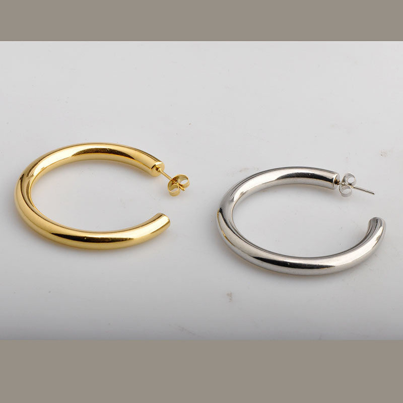 1 Pair Minimalist C Shape 18K Gold Plated Titanium Steel Hoop Earrings