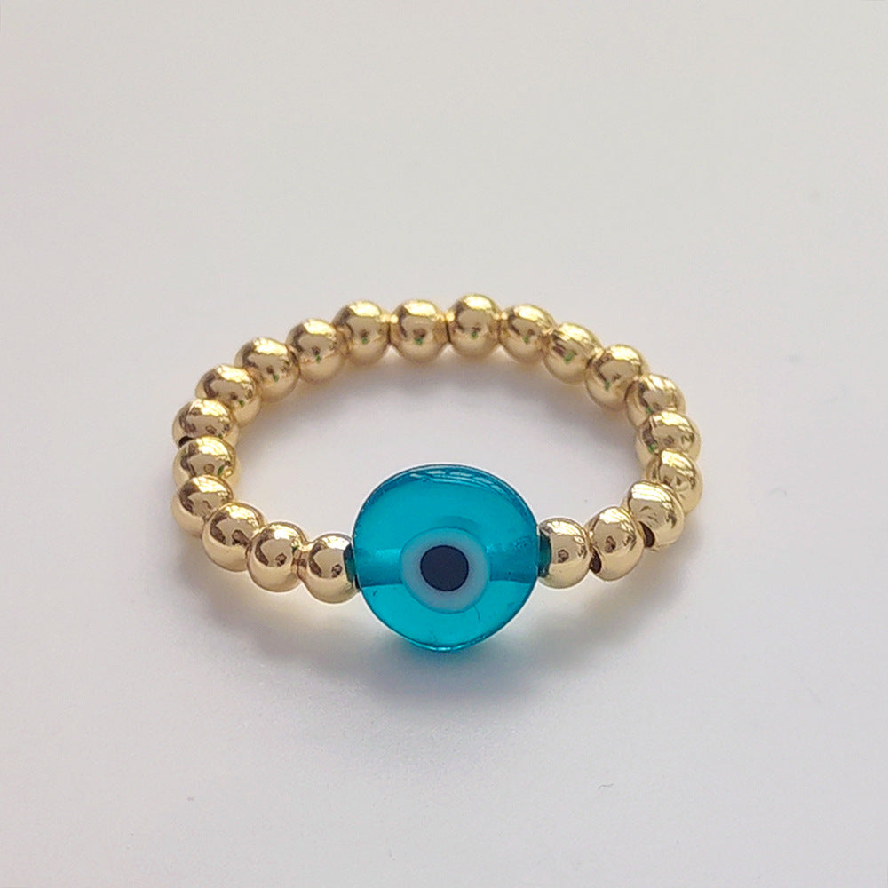 Artistic Evil Eye 18K Gold Plated Beaded Glass Ring