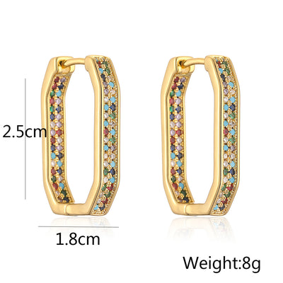 1 Pair Minimalist Geometric 18k Gold Plated Copper Zircon Earrings