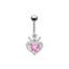 Heart Crown Belly Ring - Titanium Steel with Rhinestones and Gold Plating