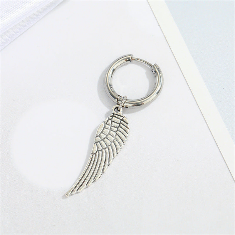 Retro Stainless Steel Winged Leaf Feather Pendant Earrings