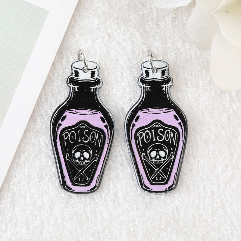 Acrylic Halloween Bat Skull Cat Resin Pendant Earrings Necklace Accessories