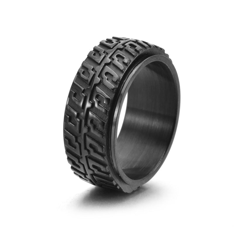 Titanium Steel Rotatable Motorcycle Tire Design Men's Punk Ring