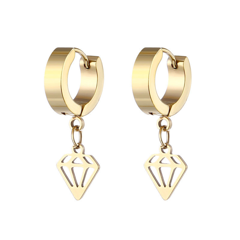 Geometric Stainless Steel Hollow Drop Earrings Ear Clips