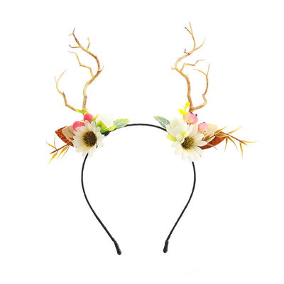 Floral Antler Headband - Christmas Reindeer Hair Accessory