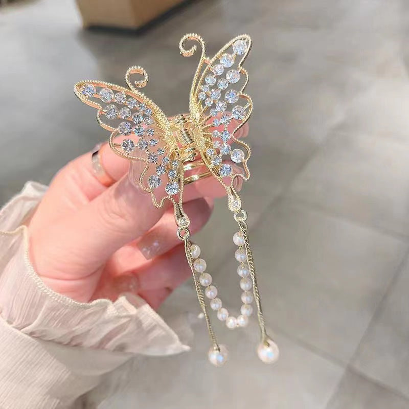 Women's Butterfly Pearl Rhinestone Hair Claw Clip