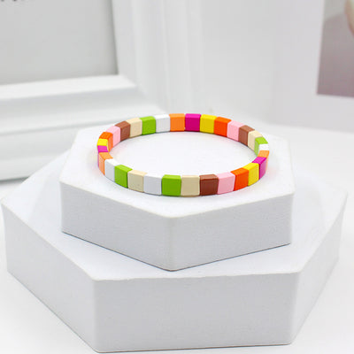 Colorful Square Alloy Enamel Beaded Women's Bohemian Stretch Bracelet