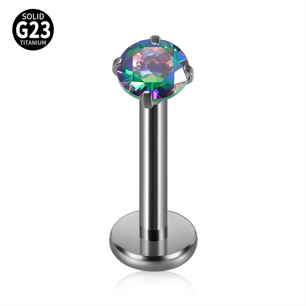 Titanium Alloy Zircon Stud Earrings & Lip Rings - Round & Four Claw Design