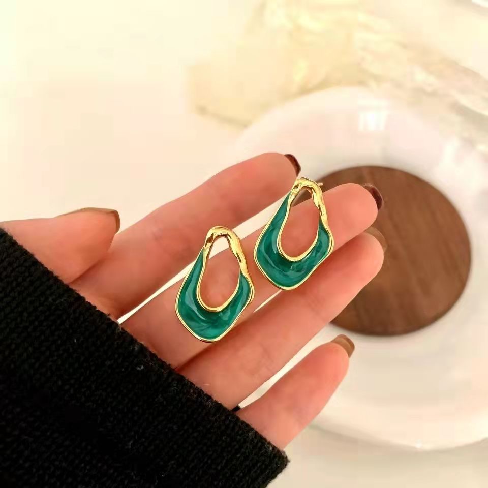 Vintage Geometric Enamel Alloy Drop Earrings