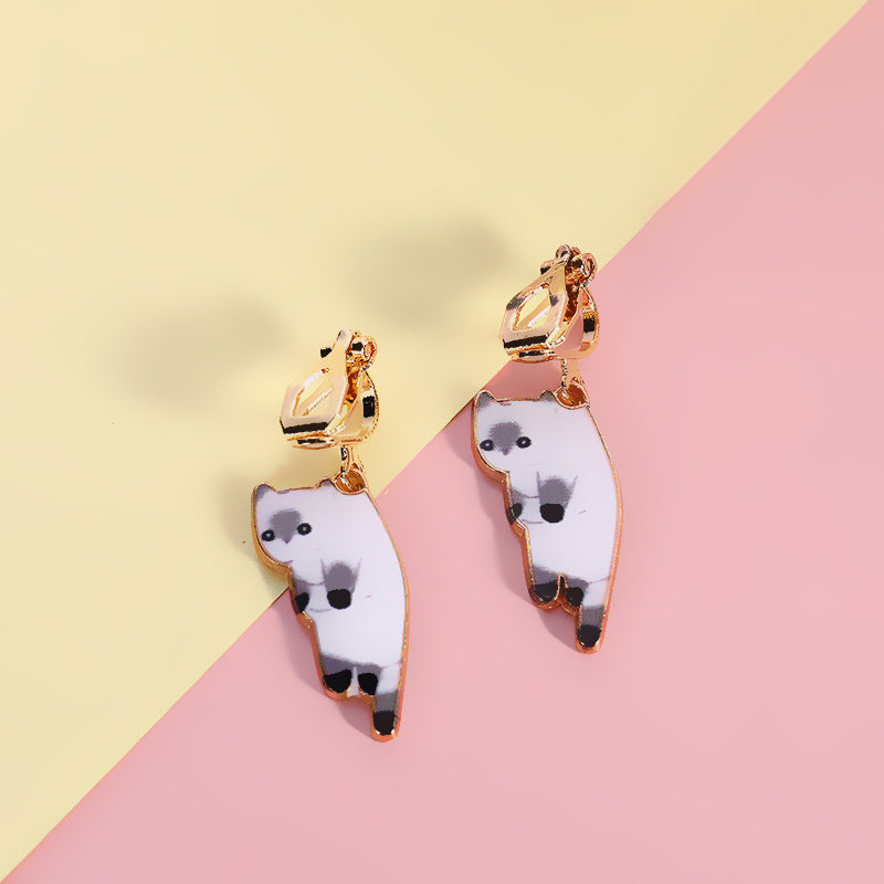 Cartoon Cat Alloy Clip-On Earrings for Girls