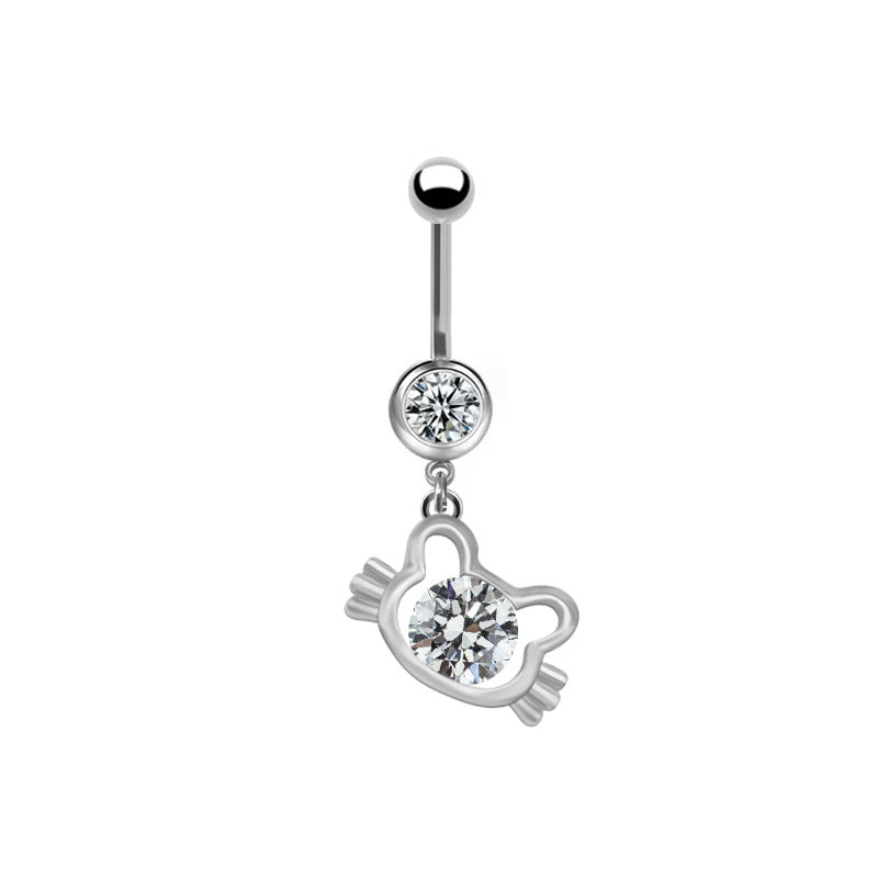 Elegant Cute Cat & Rabbit Zircon Navel Ring - Stainless Steel & Gold Plated Piercing Jewelry