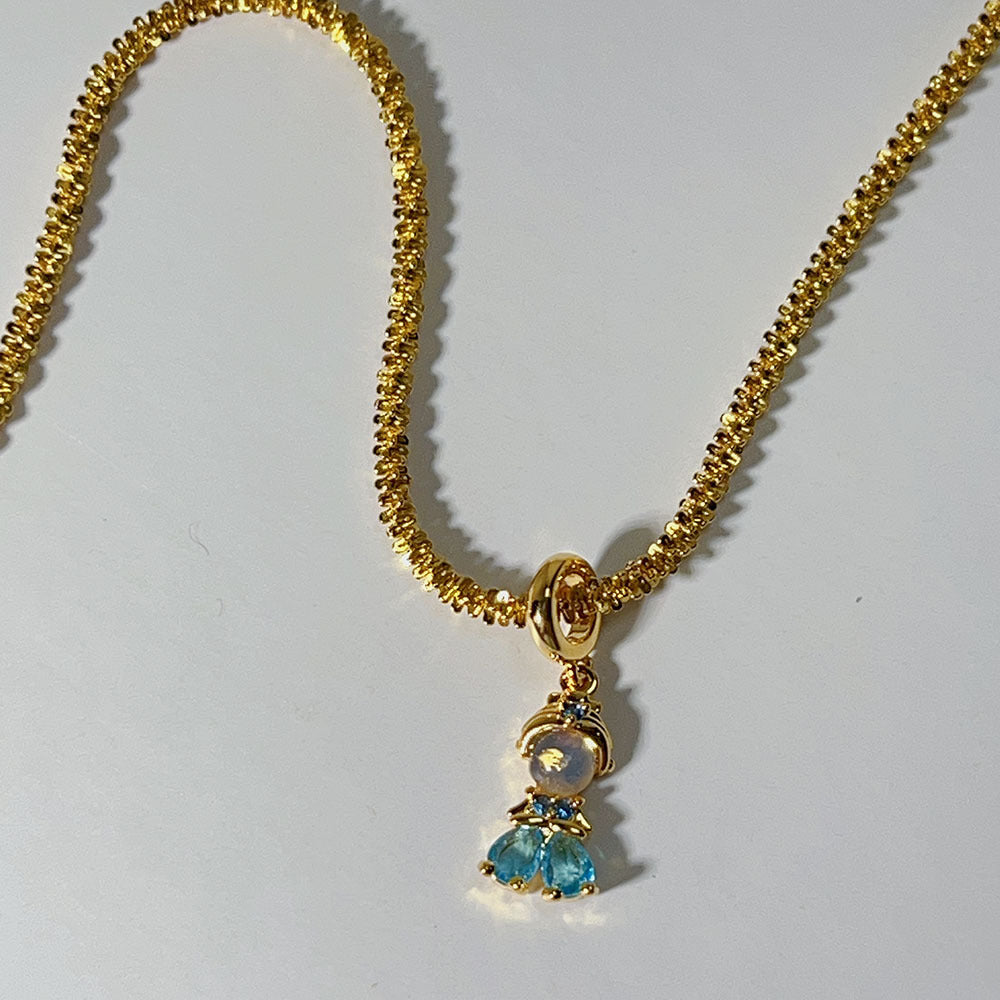 Geometric Zircon Princess Pendant Necklace with 18K Gold Plated Chain