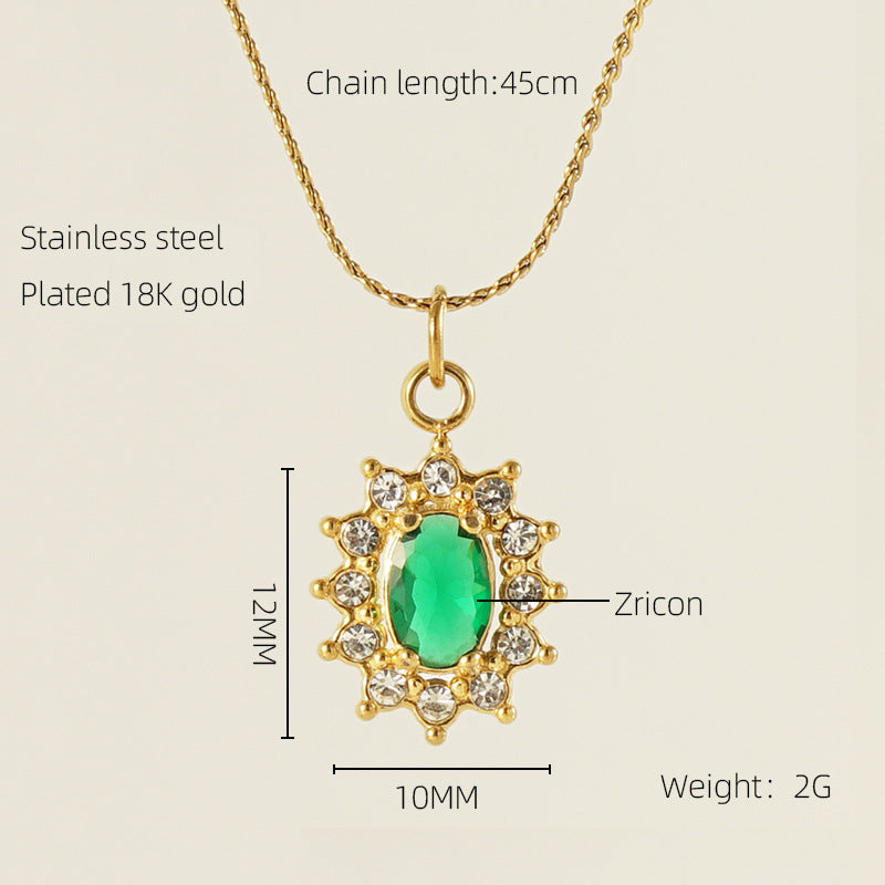 Glam Shiny Sun Water Droplets Heart Shape Stainless Steel Plating Inlay Zircon 18K Gold Plated Pendant Necklace