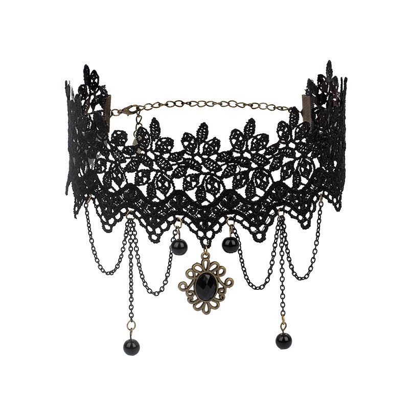 Polka Dots Tassel Acrylic Lace Gothic Choker Necklace for Women