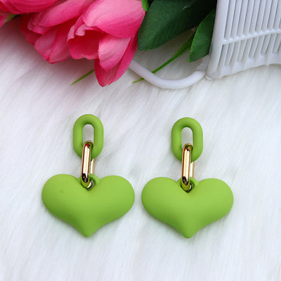 1 Pair Heart Shape Acrylic Drop Earrings - Fashionable Candy Color Chain Design